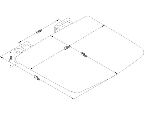Technische Zeichnung eines WC-Sitzes mit Maßangaben.
