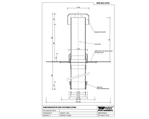 TopWet Sanierungsentlüftung mit integrierter PVC-Manschette NW 110 mm H = 200+332 mm