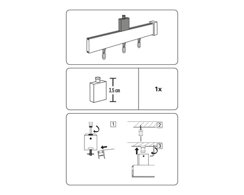Abbildung der Montageanleitung für eine Gardinenstange mit Zubehör