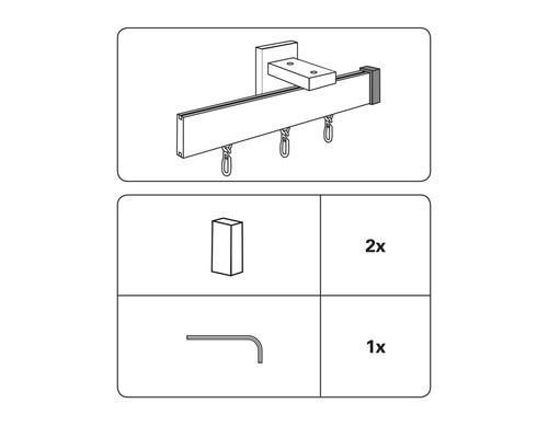 Aperçu des éléments d''un rail de rideau avec accessoires