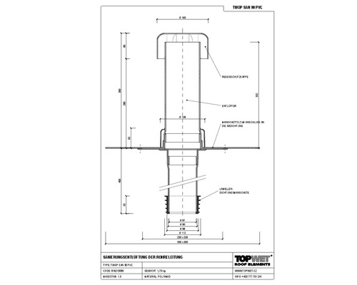 TopWet Sanierungsentlüftung mit integrierter PVC-Manschette NW 90 mm H = 200+332 mm