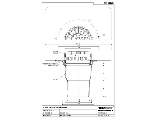 TopWet Terrassengully mit integrierte PVC-Manschette NW 110 mm H = 182 mm