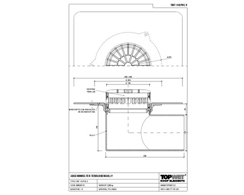 TopWet Terrassengully mm Horizontal mit integrierter PVC-Manschette NW 110 mm H = 143 mm