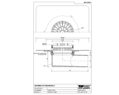 TopWet Terrassengully mm Horizontal mit integrierter PVC-Manschette NW 75 mm H = 103 mm