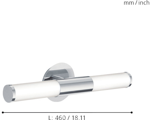 Applique de salle de bain couleur chrome d''une longueur de 460 millimètres.