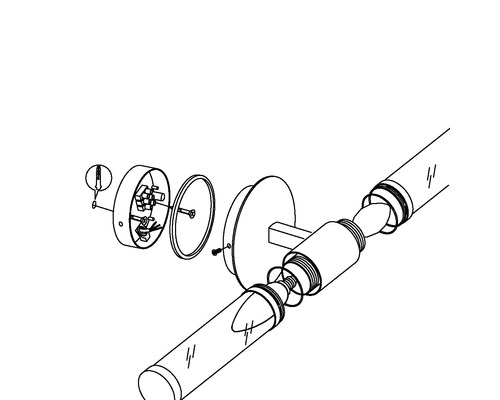 Schéma éclaté d''une applique murale avec éléments en verre et matériel de fixation