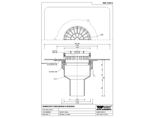 TopWet Terrassengully senkrecht mit integrierter beheizbarer PVC-Manschette NW 75 mm H = 182 mm