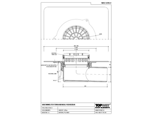 TopWet Terrassengully mm Horizontal mit integrierter beheizbar PVC-Manschette NW 75 mm H = 103 mm