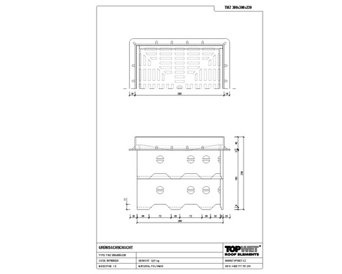TopWet Kontrollschacht für Gründach mit begehbares Kunststoffgitter 300 mm x 300 mm x 1130 mm
