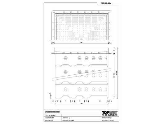 TopWet Kontrollschacht für Gründach mit begehbares Kunststoffgitter 400 mm x 400 mm x 130 mm
