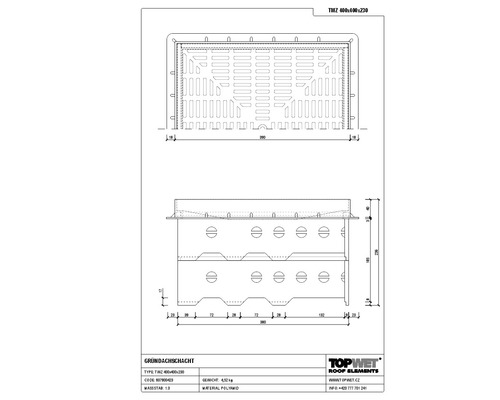 TopWet Kontrollschacht für Gründach mit begehbares Kunststoffgitter 400 mm x 400 mm x 1130 mm