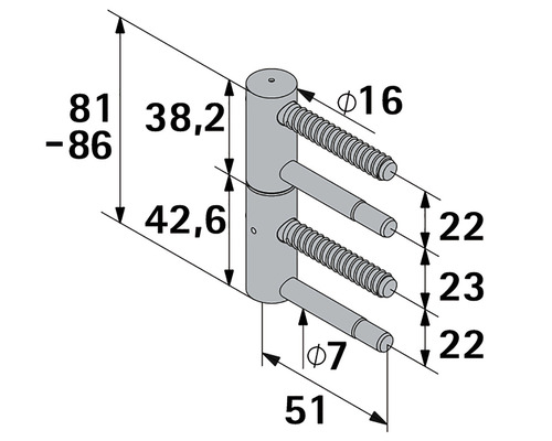 Dessin technique d''une charnière de porte avec indication des dimensions
