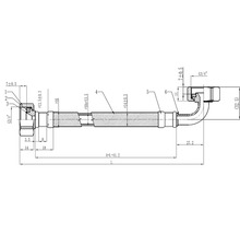 Schéma technique d''un tuyau flexible avec raccords G3/4 pouce et indications de dimensions