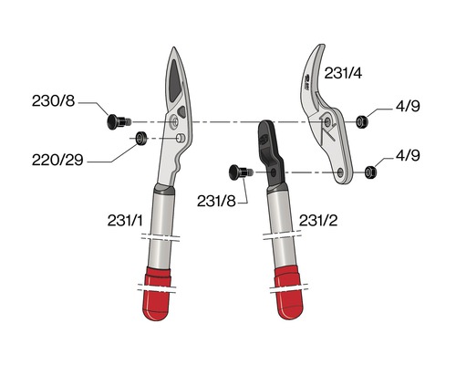 Pièces de rechange pour un sécateur, comprenant des lames, des vis et des écrous
