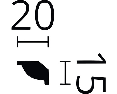 Abmessungen einer Zierleiste: 20 Millimeter Breite, 15 Millimeter Höhe