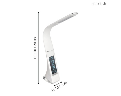 Lampe de bureau LED avec affichage de l''heure, de la date et de la température, hauteur 510 millimètres