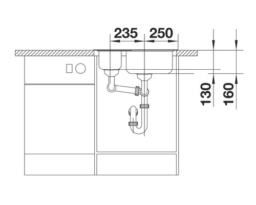 Schéma d''un évier à double bac avec des dimensions pour la planification de la cuisine