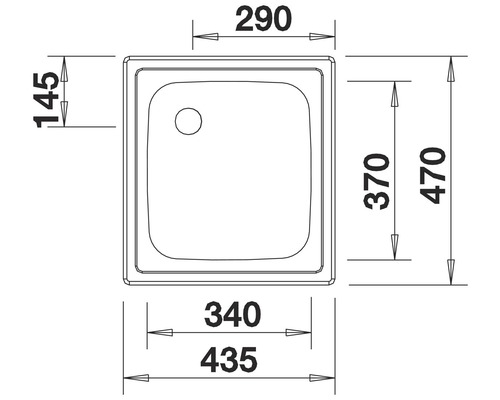 Évier Blanco TOP EE 4 X 4 435 x 470 mm acier inoxydable finition naturelle 501065 Dessin technique d''un receveur de douche avec dimensions