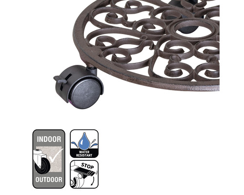 Pflanzenroller aus Metall mit Rollen und Zierornamenten