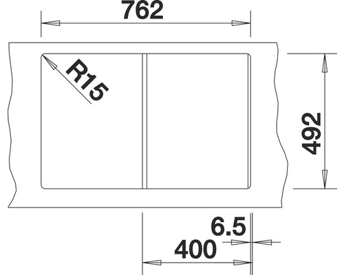 Technische Zeichnung einer Spüle mit Maßangaben