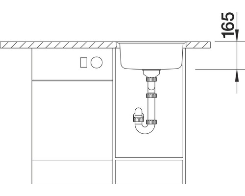 Schéma d''un évier avec siphon et meuble bas, vue latérale