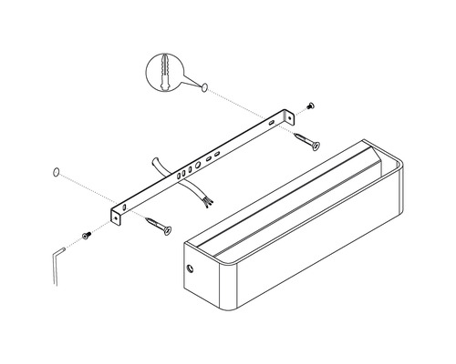 Explosionszeichnung einer Wandleuchte mit Befestigungsmaterial
