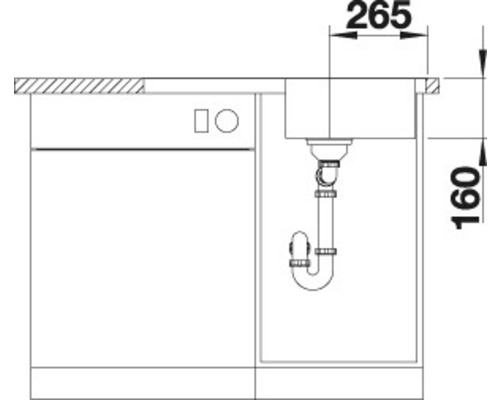 Zeichnung eines Küchenspülenschranks mit Maßangaben