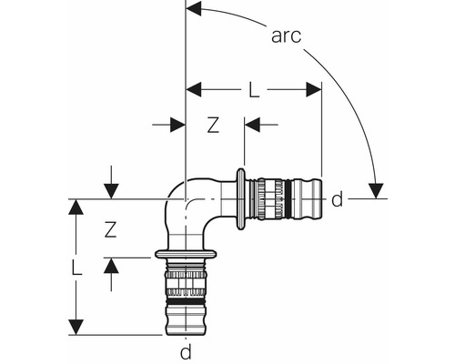 Dessin technique d''un raccord coudé avec indications de dimensions