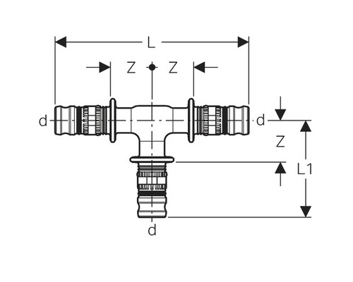 Dessin technique d''un raccord en T avec indications de dimensions pour installations sanitaires