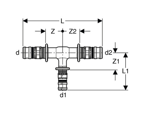Schéma technique d''un raccord en T avec dimensions