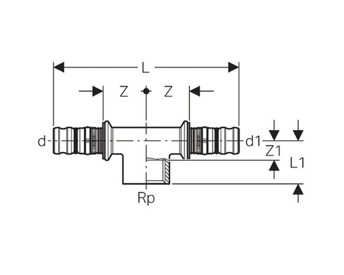 Schéma technique d''un té avec indications de dimensions