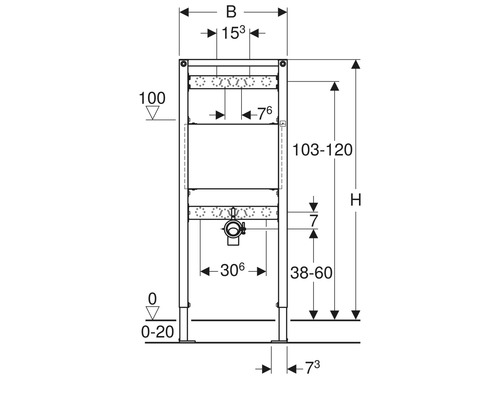 Schéma des dimensions d''un bâti-support pour WC