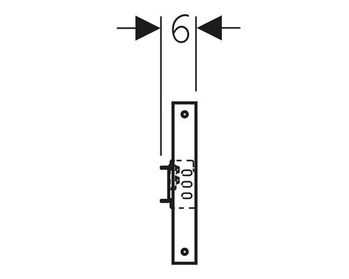 Dessin technique d''une serrure de porte avec indication de la distance de 6 millimètres