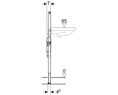 Schéma technique d''un bâti-support WC avec indications de dimensions