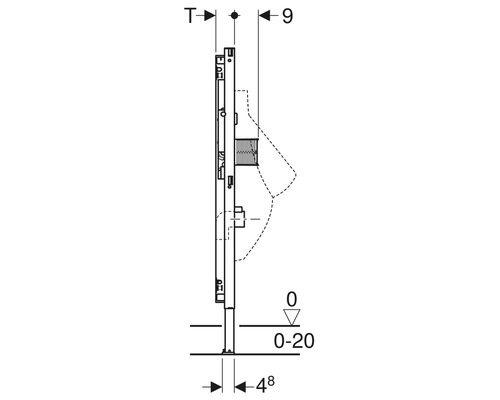 Dessin technique d''un réservoir de chasse d''eau avec indications de dimensions