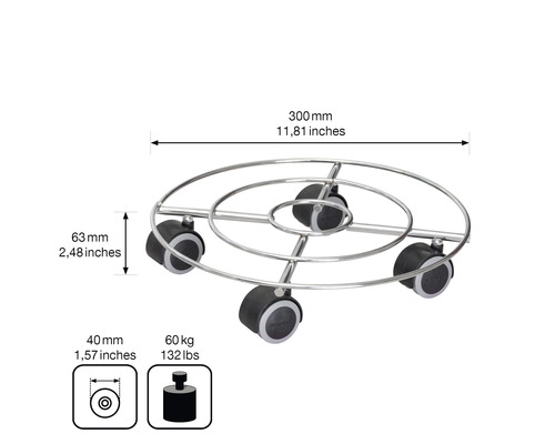 Support à plantes métallique avec roulettes et dimensions
