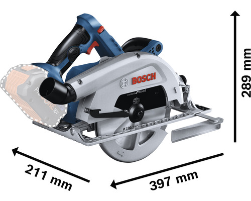 Scie circulaire sans fil Bosch avec indications de dimensions