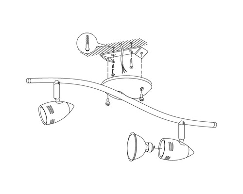 Illustration d''un plafonnier avec trois spots et instructions de montage