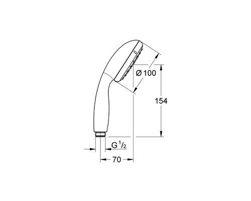 Dessin technique d''une douchette à main avec indications de dimensions.
