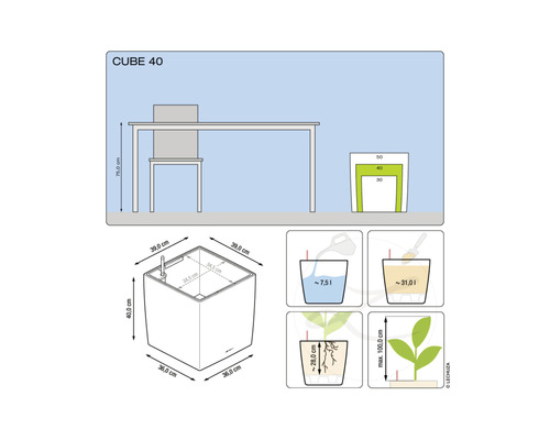 Dimensions du pot Cube 40 et instructions d''utilisation