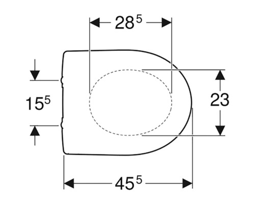 Schéma technique d''un couvercle de WC avec dimensions
