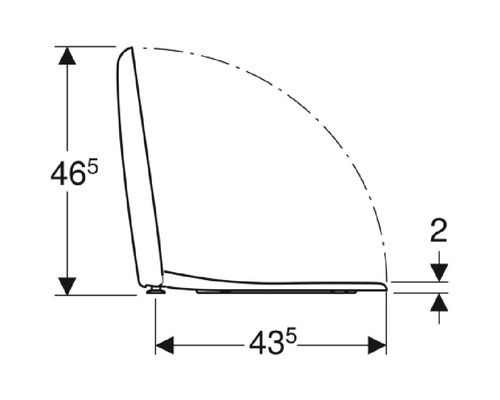 Schéma technique d''un siège de WC avec les dimensions 465, 435 et 2