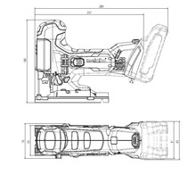 Plan de cotation de la scie sauteuse Metabo avec vue latérale et vue de dessus