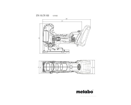 Schéma technique de la scie sauteuse Metabo STA 18 LTX 100 avec dimensions