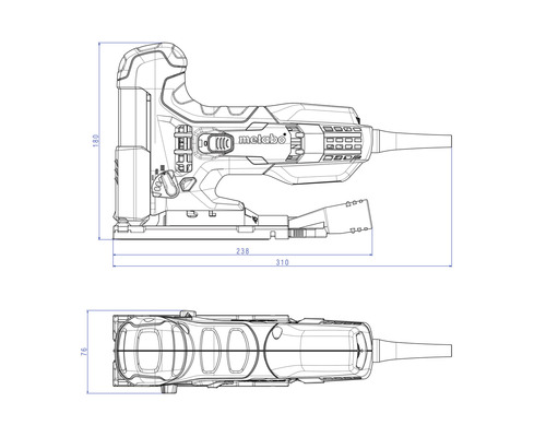 Plan coté de la scie sauteuse Metabo