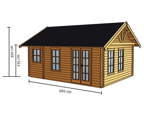 Image d''un chalet de jardin en bois mesurant 560 x 350 x 235 cm