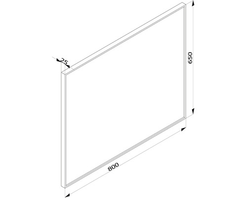 Schéma technique d''une paroi de douche mesurant 800 x 650 x 25 millimètres