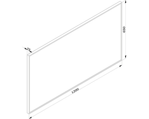 Schéma technique d''un revêtement mural mesurant 1200 x 650 x 25 millimètres
