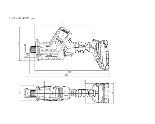 Metabo Akku-Säbelsäge SSE 18 LTX BL Compact Abmessungen