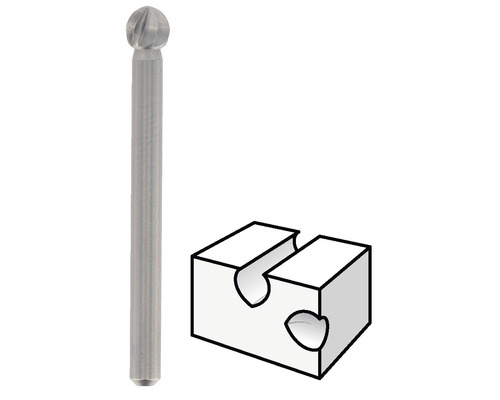 Fraise sphérique à côté d''une représentation schématique d''une pièce